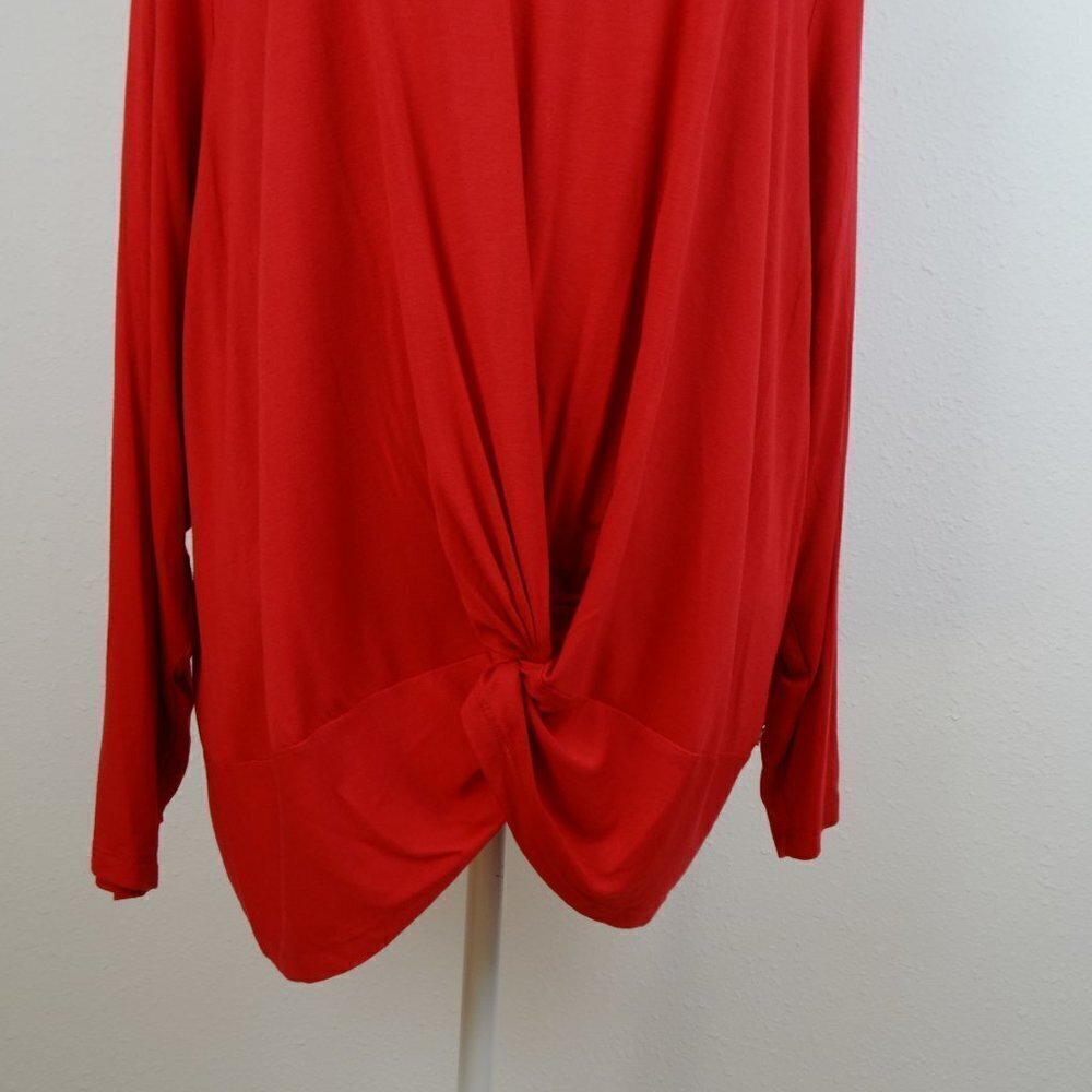 Calvin Klein Twist Front Knot Top Plus Women's 3X Red Long Sleeve Stretch - Picture 3 of 8